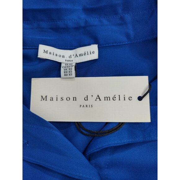 Maison DAmelie Blue Long Sleeve Button-Up Tie-Front Womens Shirt XS, NWT. - Picture 3 of 9
